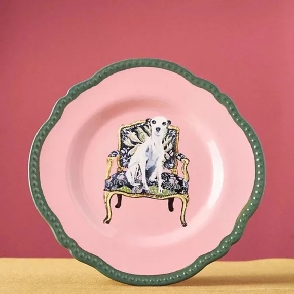 New Anthropologie Raphael Balme Hand Painted Dessert Plate Pink - Picture 1 of 2